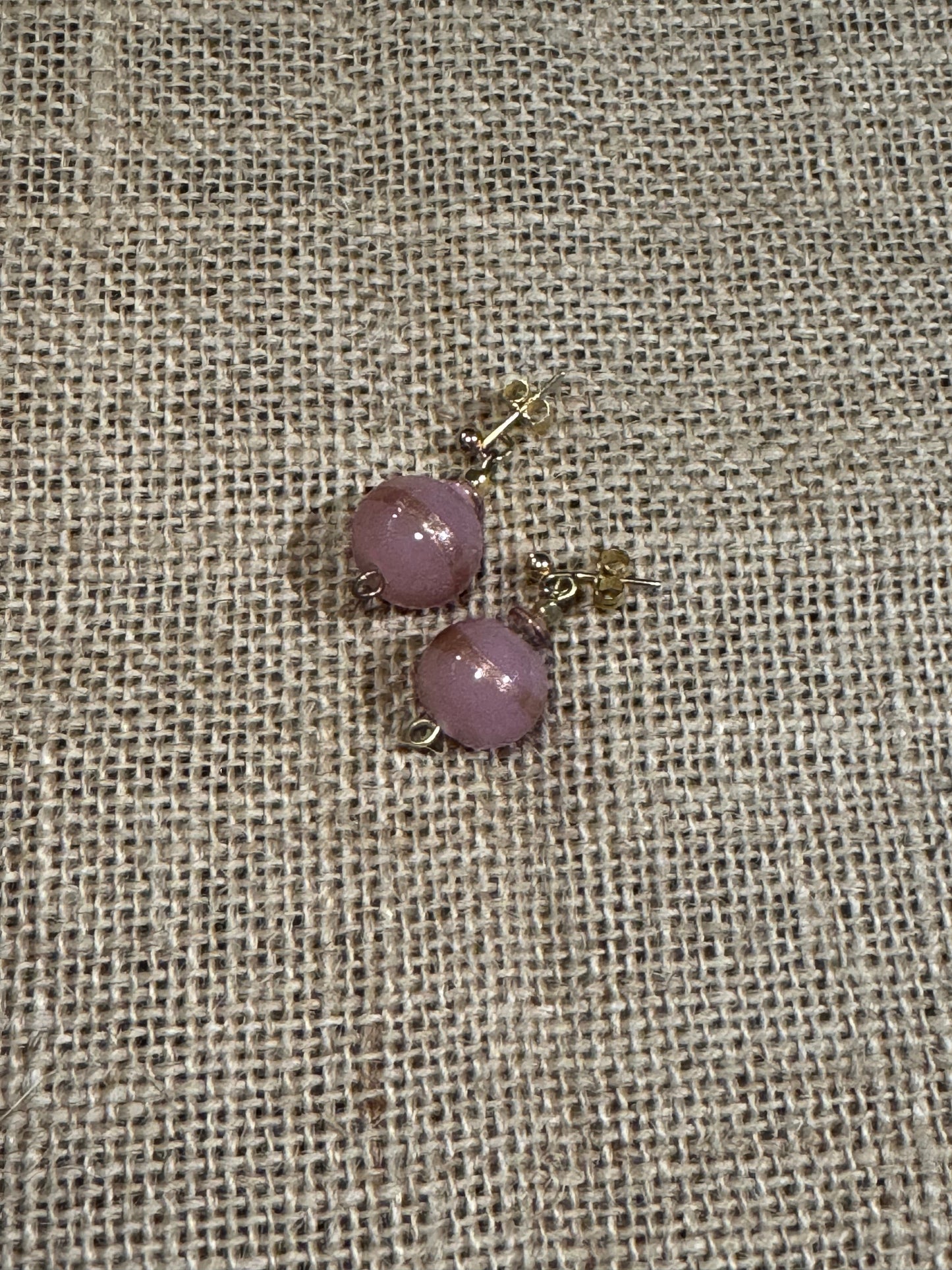Mauve & Gold Stripe Stud Earrings