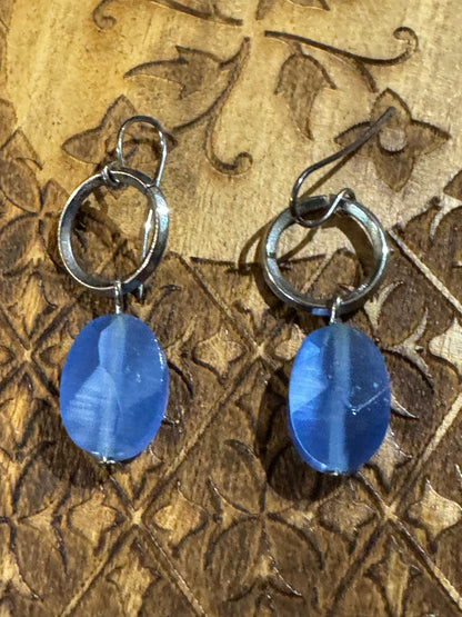 Blue Faceted Gemstone Drop Earrings