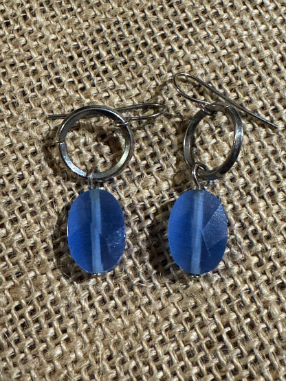 Blue Faceted Gemstone Drop Earrings