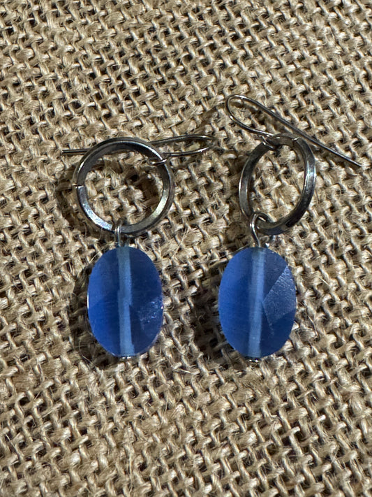 Blue Faceted Gemstone Drop Earrings