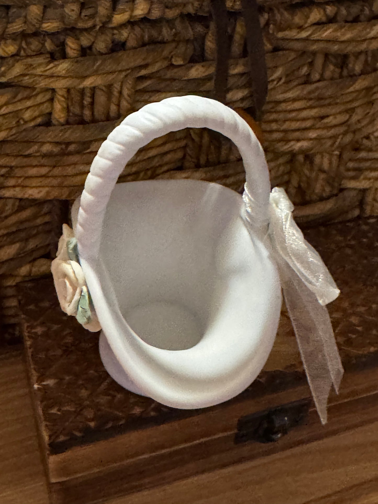 Vintage Porcelain Basket-Style Trinket Box – 4" x 5"