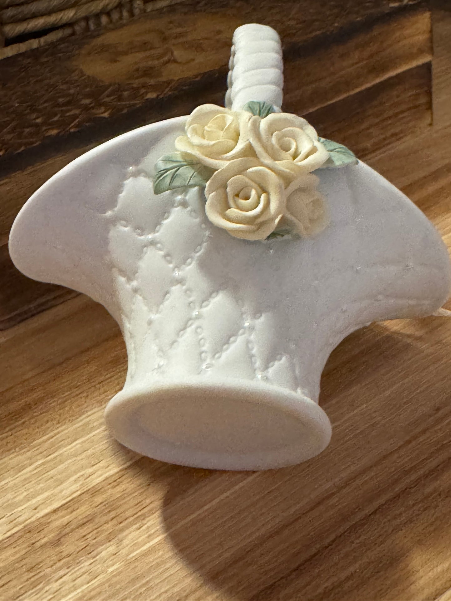 Vintage Porcelain Basket-Style Trinket Box – 4" x 5"