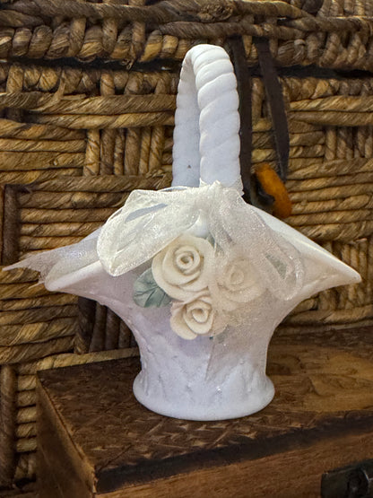 Vintage Porcelain Basket-Style Trinket Box – 4" x 5"