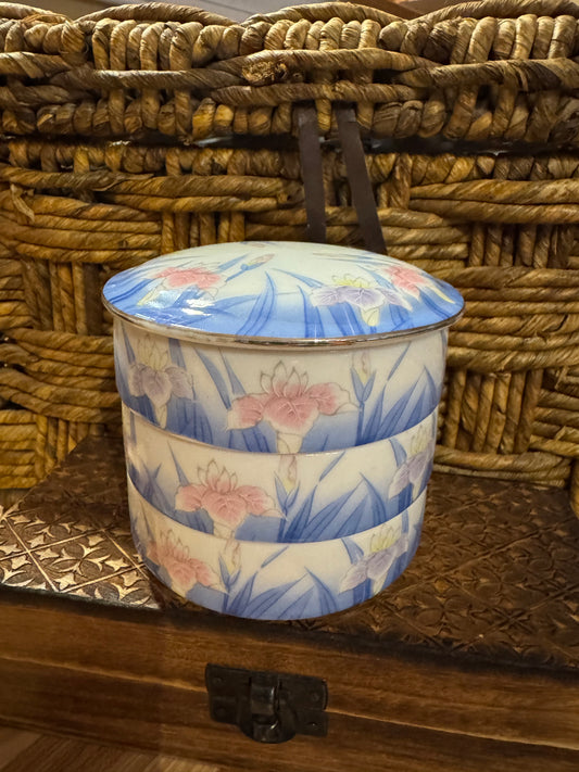 Vintage Otagiri Iris Porcelain Stacking Trinket Box – Three Tier