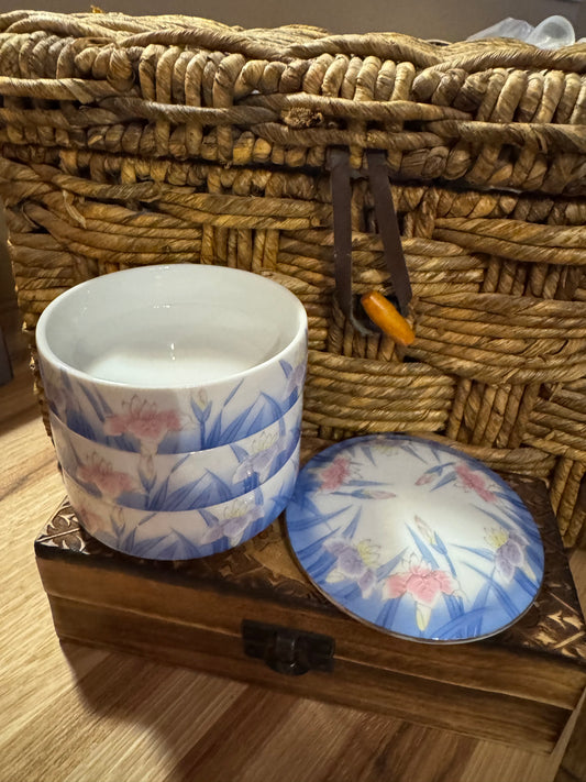Vintage Otagiri Iris Porcelain Stacking Trinket Box – Three Tier