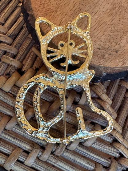 Vintage-Inspired Cat Brooch with Rhinestones