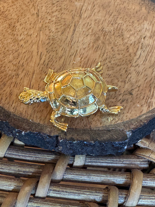 Vintage Signed Napier Turtle Brooch in Gold-Tone
