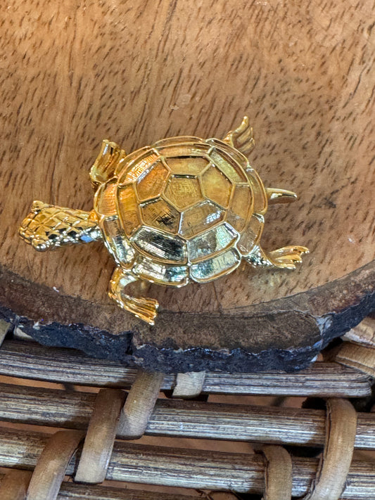 Vintage Signed Napier Turtle Brooch in Gold-Tone