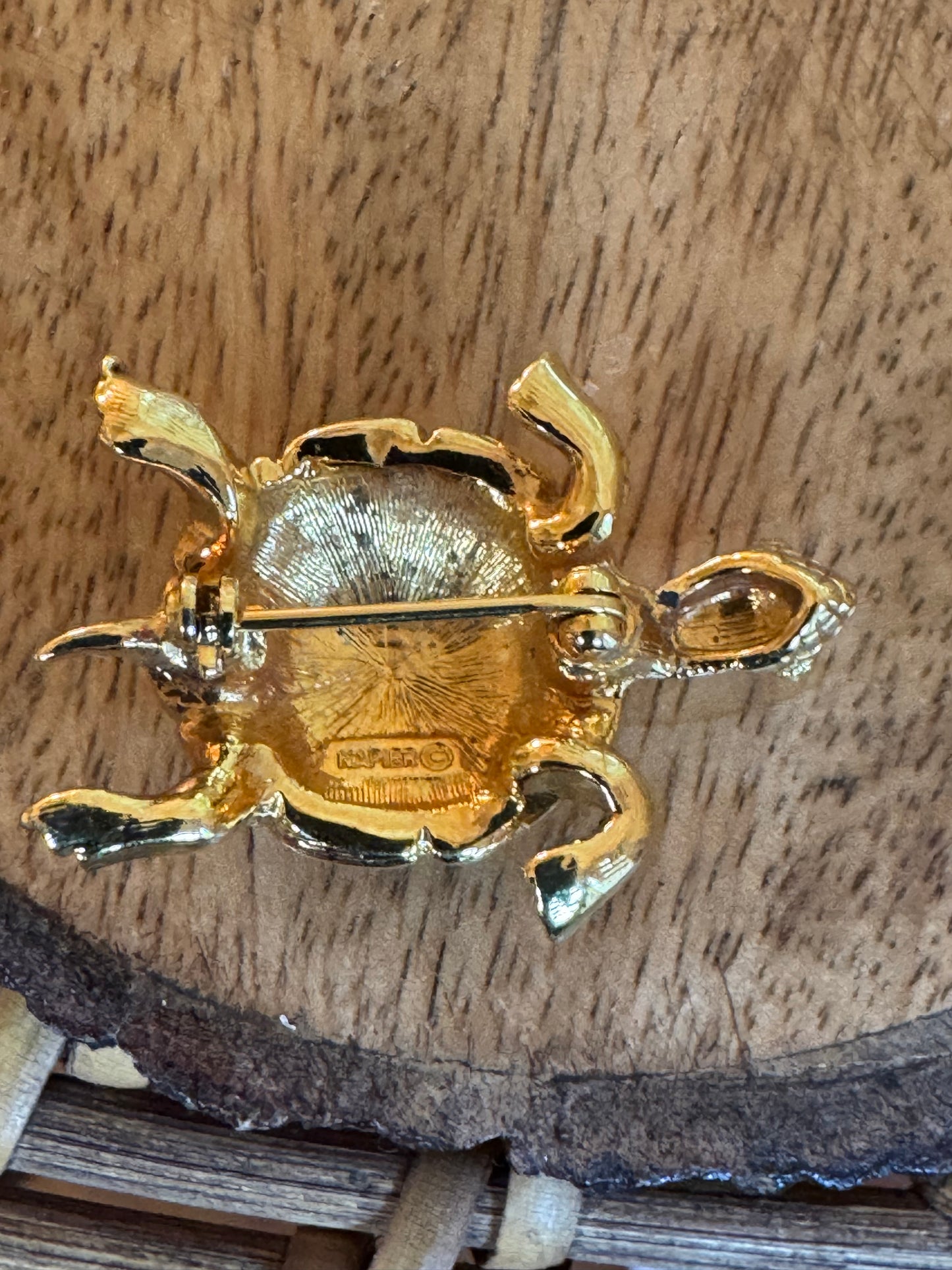Vintage Signed Napier Turtle Brooch in Gold-Tone