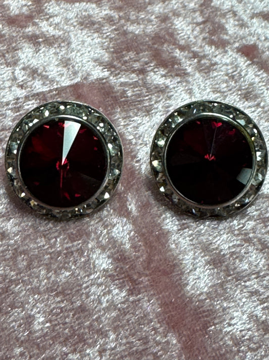 Red rivoli crystal with clear rhinestone earrings