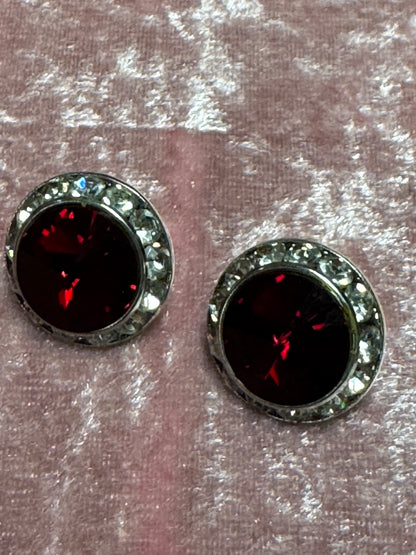Red rivoli crystal with clear rhinestone earrings