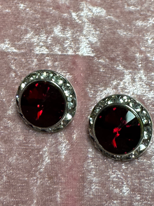 Red rivoli crystal with clear rhinestone earrings