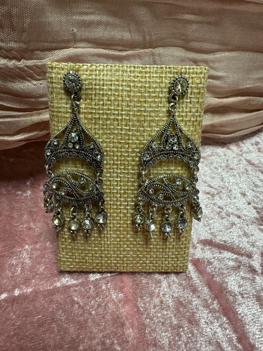 Vintage silver tone crystal chandelier earrings