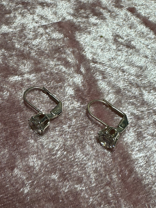 Silver-plated leverback earrings featuring a round solitaire cubic zirconia