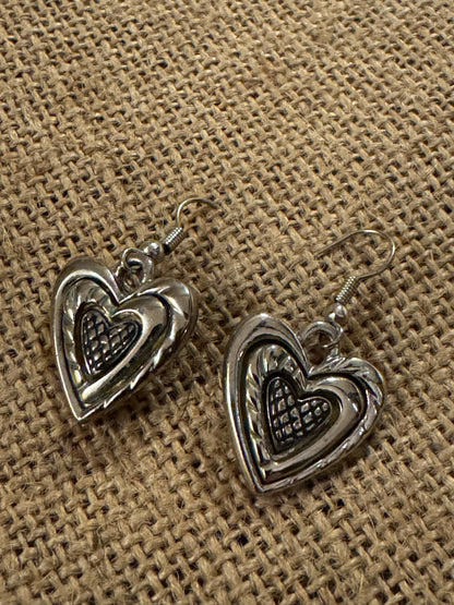 ✨ Boho Silver-Tone Layered Heart Dangle Earrings ✨