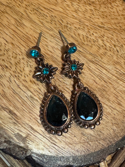 2028 Brand Burnished Brass-Tone Indicolite Blue Drop Earrings