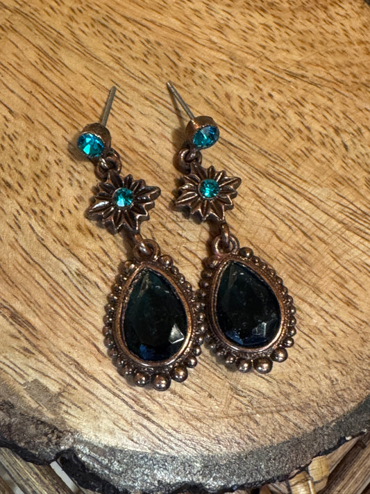 2028 Brand Burnished Brass-Tone Indicolite Blue Drop Earrings