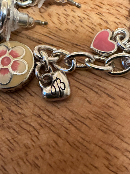 Vintage and Retired Brighton Spring Fever enamel and silver-plated flower earrings and charm bracelet set
