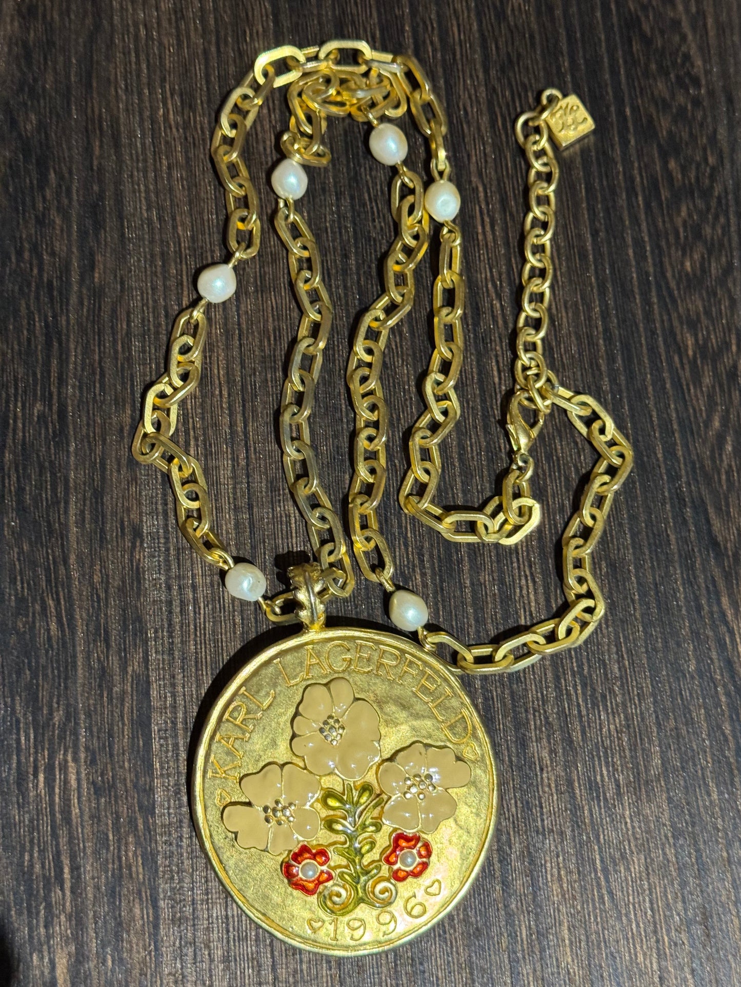 Vintage 1996 Karl Lagerfeld Enamel Floral Disc Pendant Necklace - A Rare and Coveted Collectors’ Treasure