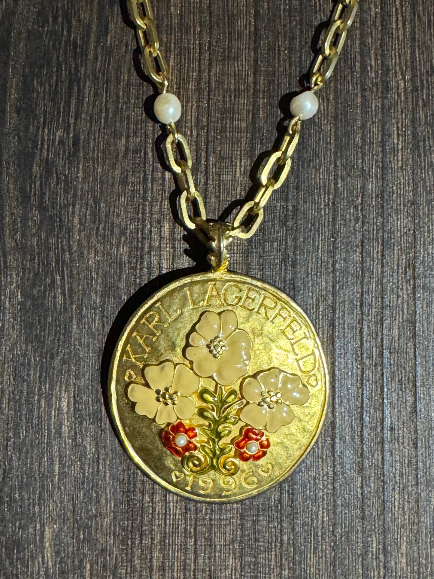 Vintage 1996 Karl Lagerfeld Enamel Floral Disc Pendant Necklace - A Rare and Coveted Collectors’ Treasure