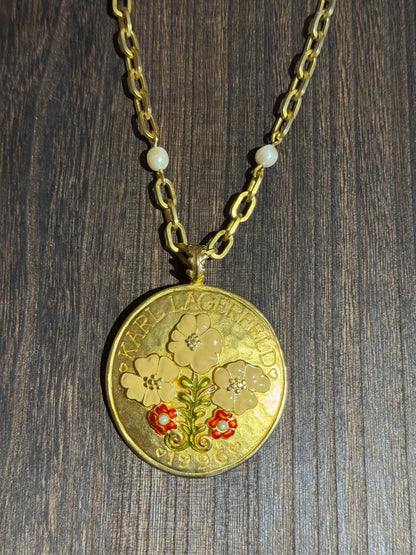 Vintage 1996 Karl Lagerfeld Enamel Floral Disc Pendant Necklace - A Rare and Coveted Collectors’ Treasure