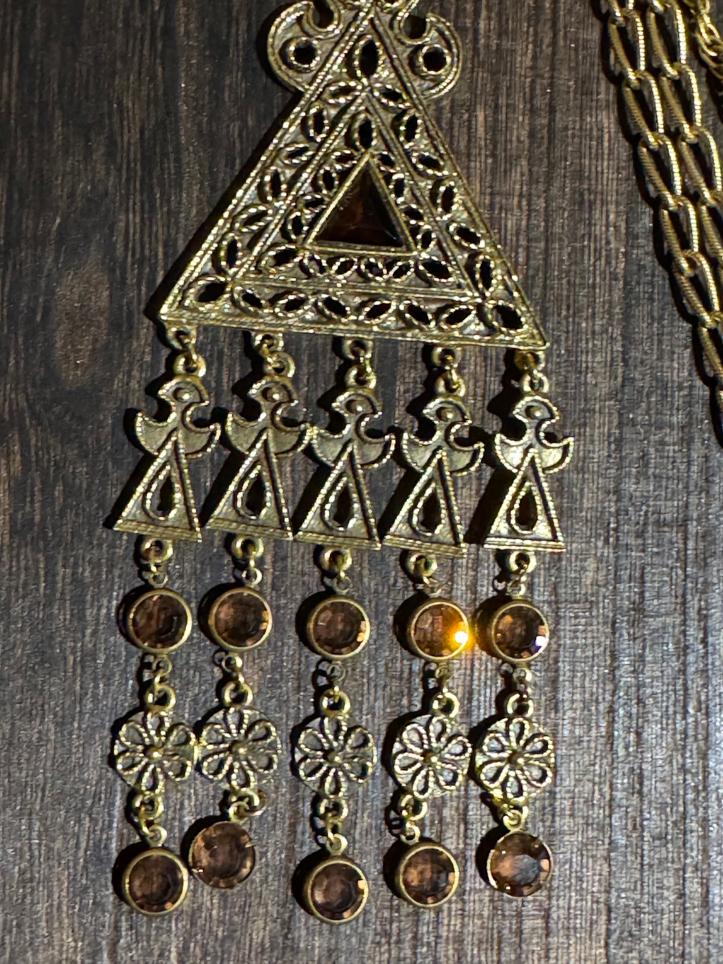 Vintage Goldette Triangular Pendant Necklace and Earring Set - Collector's Item