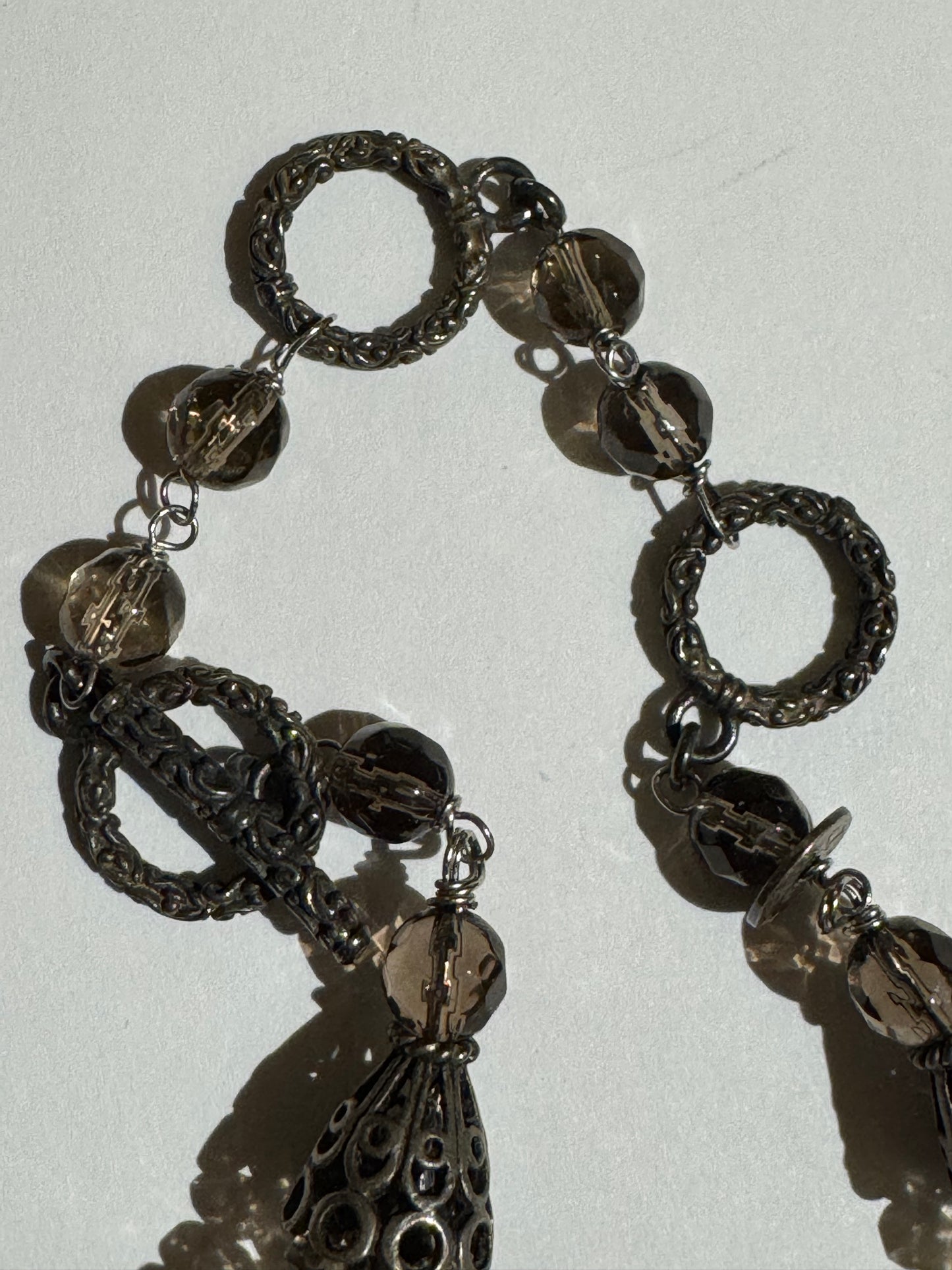 Vintage Multi-Strand Smoky Crystal Statement Necklace
