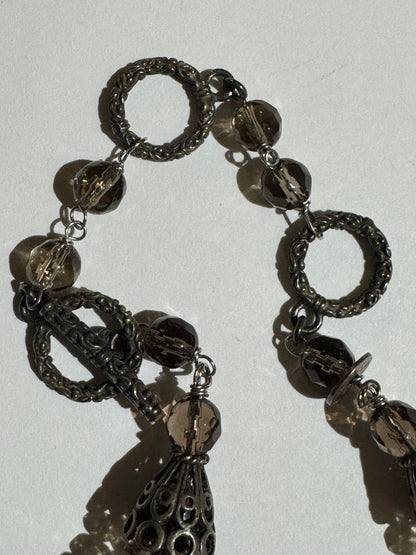 Vintage Multi-Strand Smoky Crystal Statement Necklace