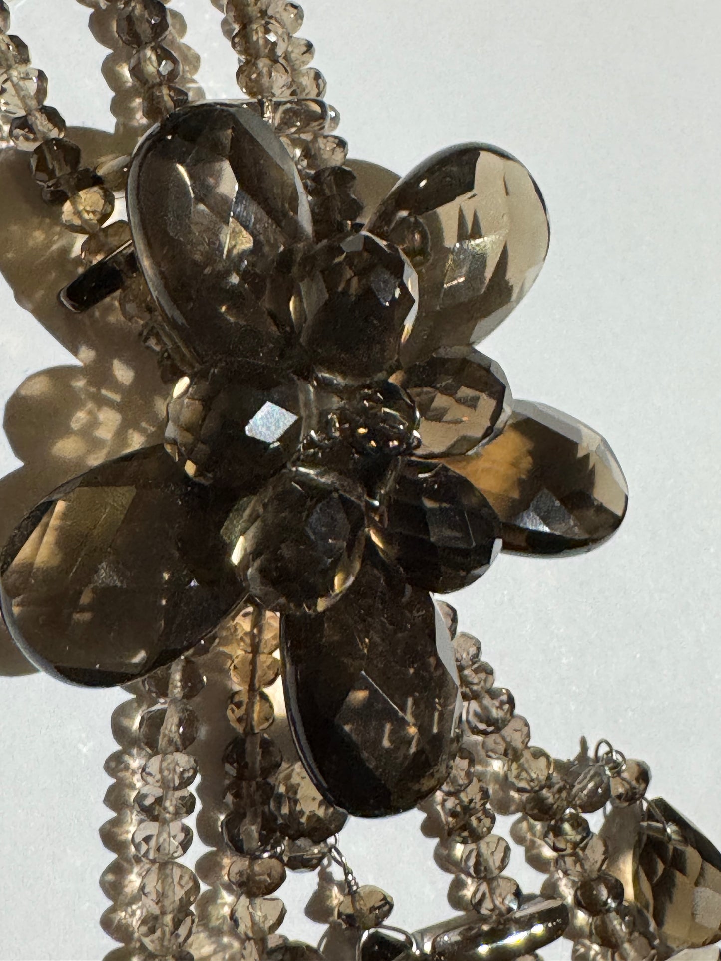Vintage Multi-Strand Smoky Crystal Statement Necklace