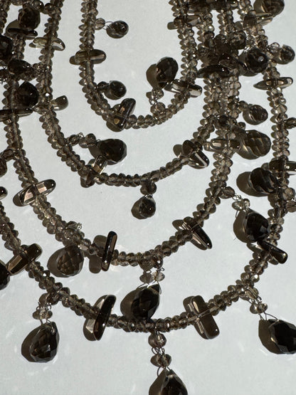 Vintage Multi-Strand Smoky Crystal Statement Necklace