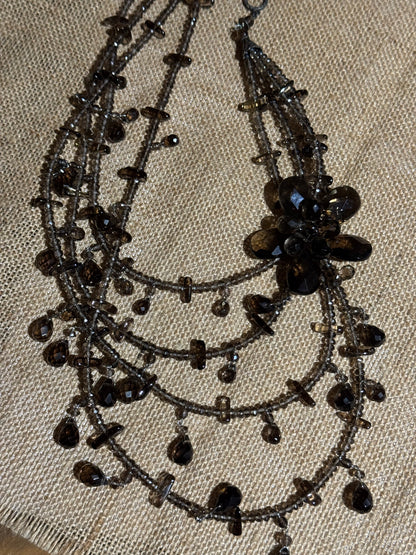 Vintage Multi-Strand Smoky Crystal Statement Necklace