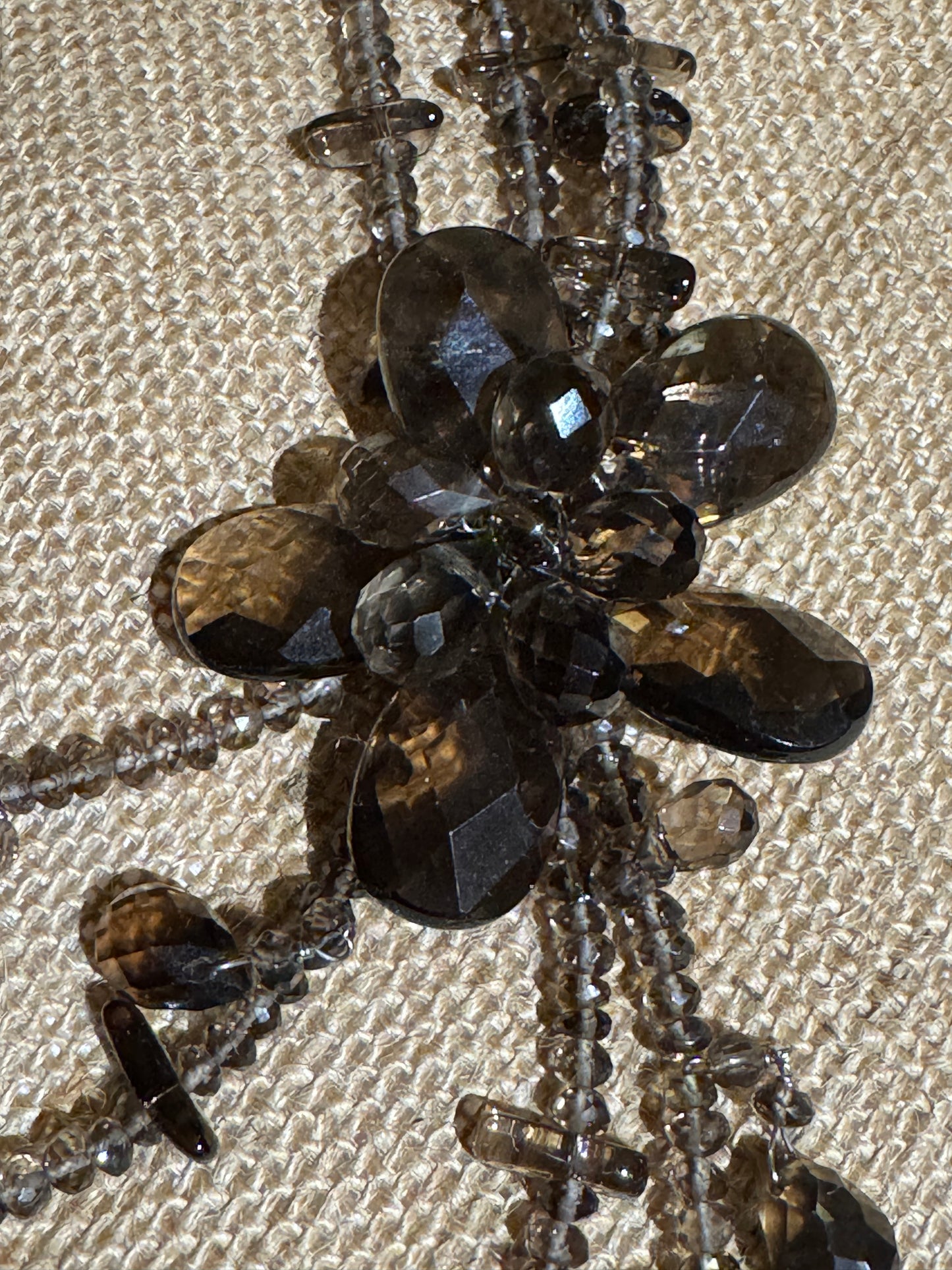 Vintage Multi-Strand Smoky Crystal Statement Necklace