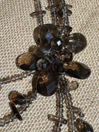 Vintage Multi-Strand Smoky Crystal Statement Necklace