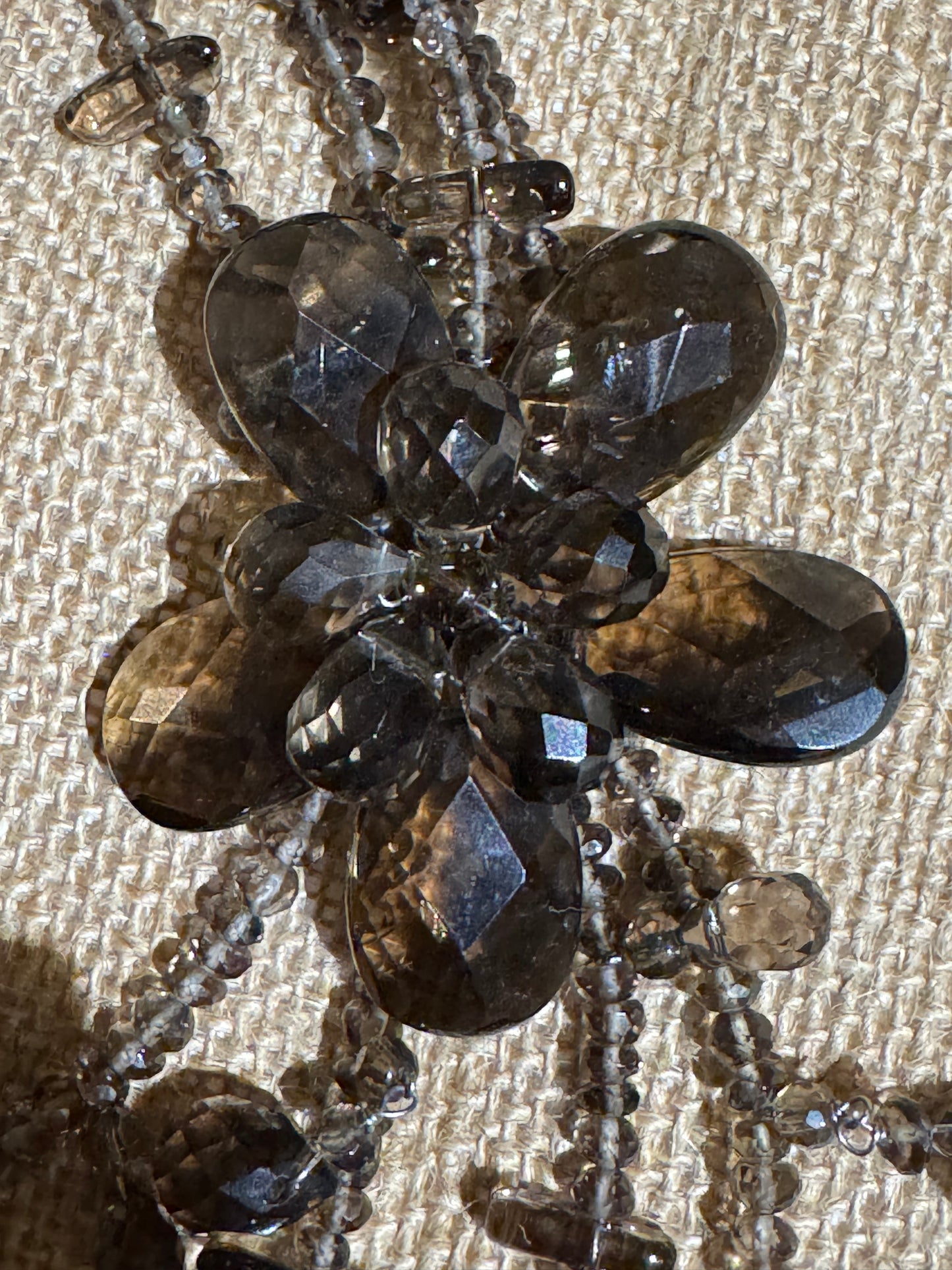 Vintage Multi-Strand Smoky Crystal Statement Necklace