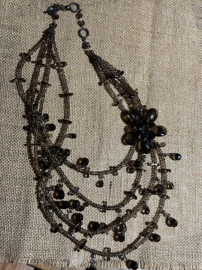 Vintage Multi-Strand Smoky Crystal Statement Necklace