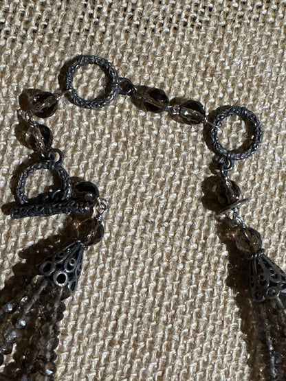 Vintage Multi-Strand Smoky Crystal Statement Necklace