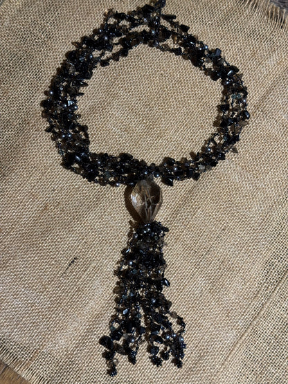 Multi-Gemstone Tahitian Pearl and Smoky Quartz Statement Necklace - Rare Find