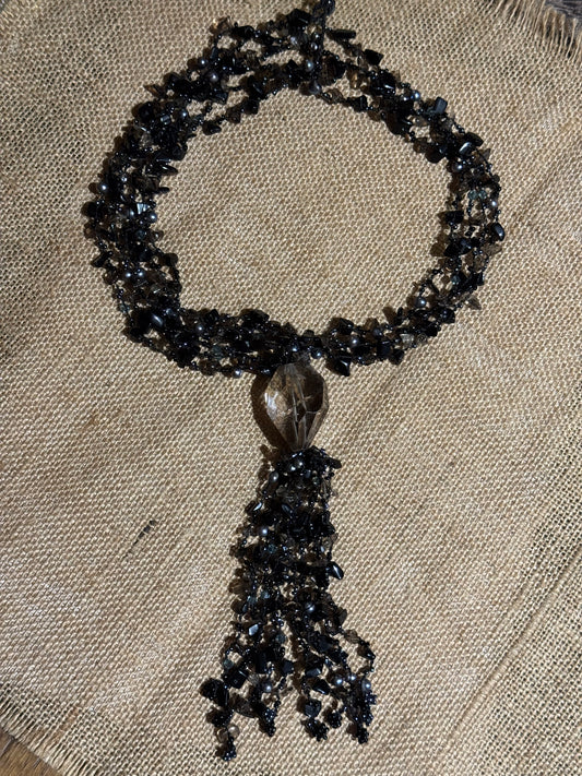 Multi-Gemstone Tahitian Pearl and Smoky Quartz Statement Necklace - Rare Find