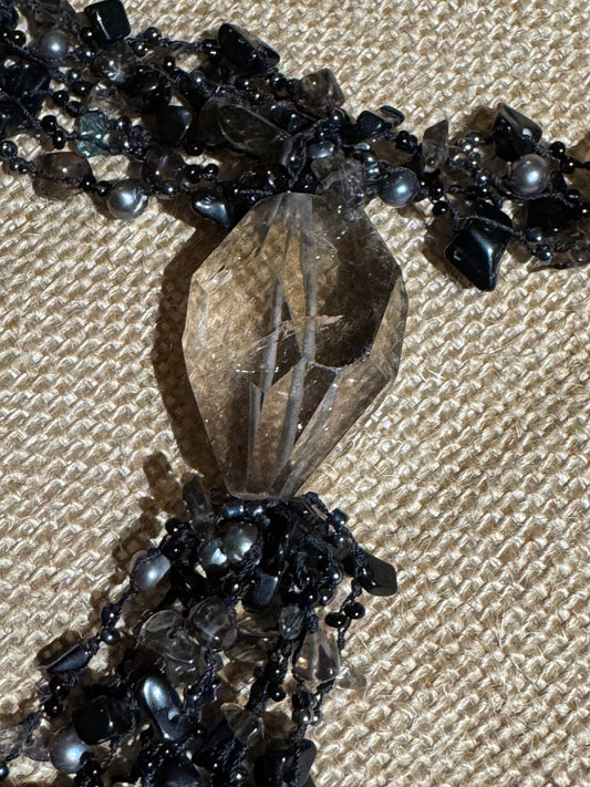 Multi-Gemstone Tahitian Pearl and Smoky Quartz Statement Necklace - Rare Find