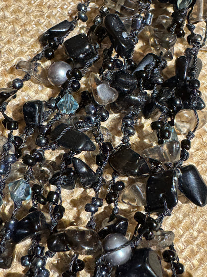Multi-Gemstone Tahitian Pearl and Smoky Quartz Statement Necklace - Rare Find