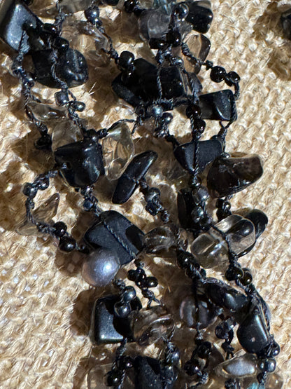 Multi-Gemstone Tahitian Pearl and Smoky Quartz Statement Necklace - Rare Find