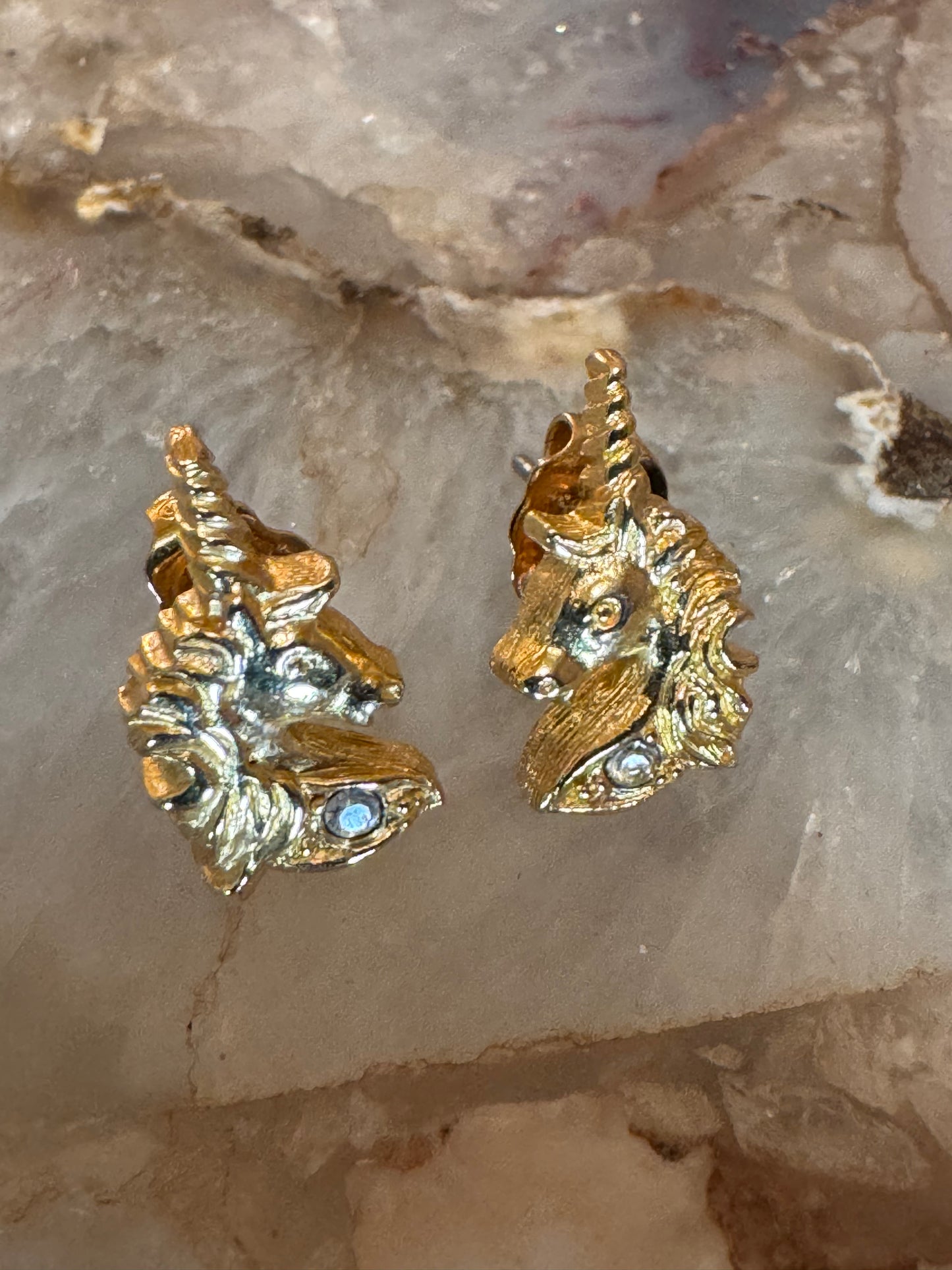 Gold Plated Unicorn Earrings with Clear Rhinestone Accents