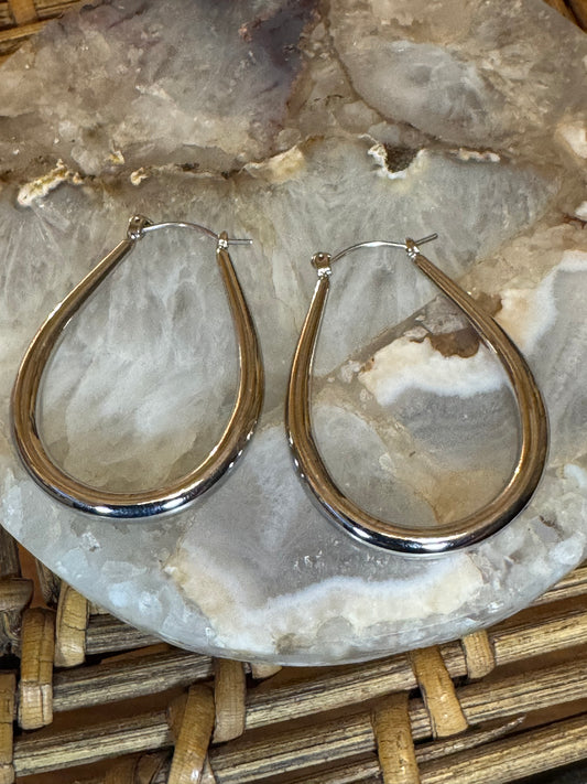 Polished silver-toned teardrop hoop earring