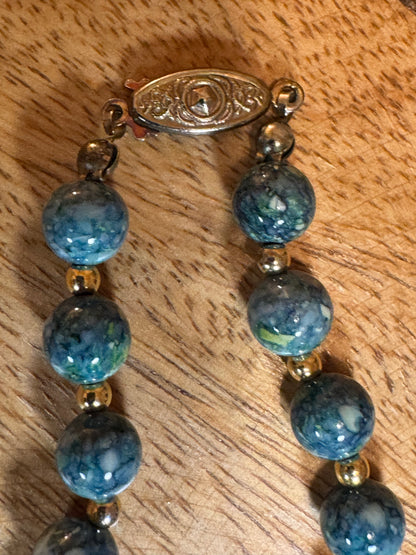 Vintage teal and blue crackle glass beaded bracelet