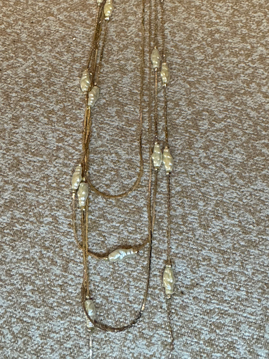Vintage Marked 14K GP 30" 4 strands cultured freshwater faux pearl necklace