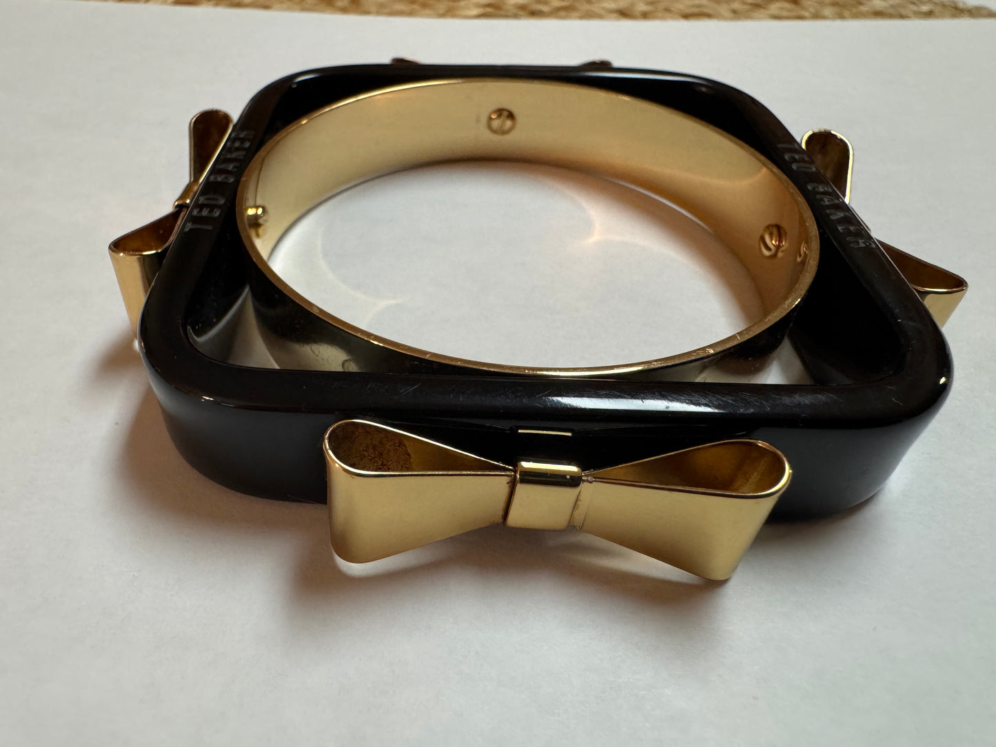 Ted Baker London Logo Acrylic Bow Bangle — Black and Gold Tone