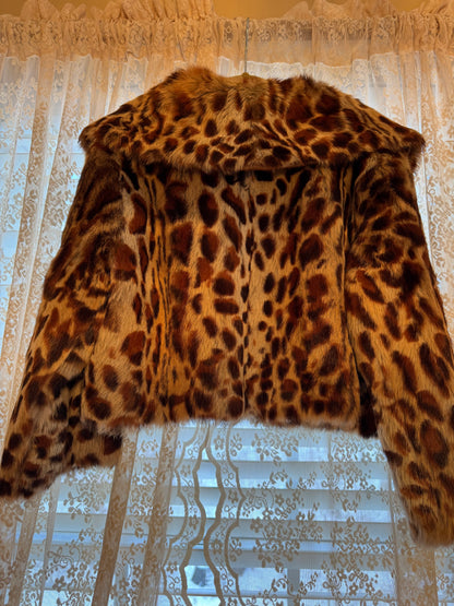 Wilsons Leather Vintage Leopard Print Rabbit Fur Jacket - Size S