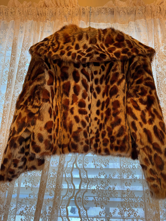 Wilsons Leather Vintage Leopard Print Rabbit Fur Jacket - Size S