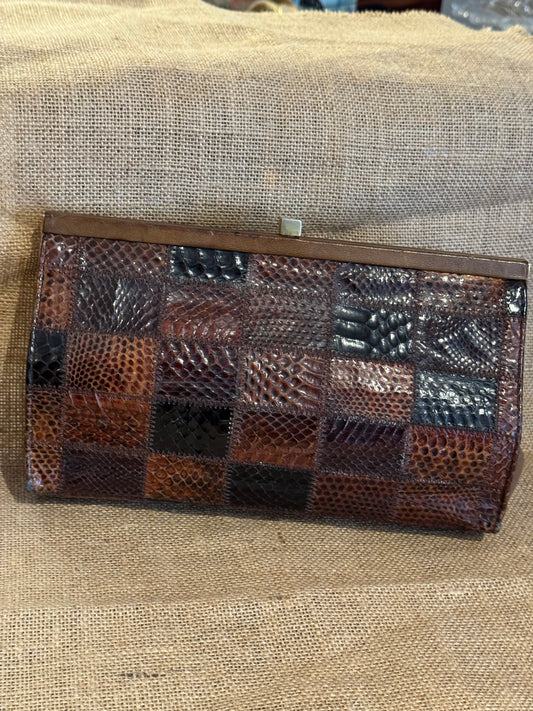 Vintage 1960s–1970s Patchwork Snakeskin Clutch — Exotic Leather Evening Bag