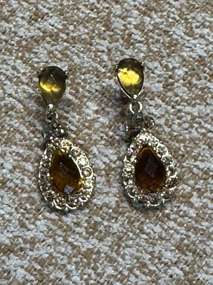 ✨ Vintage Monet Citrine Rhinestone Halo Drop Earrings ✨